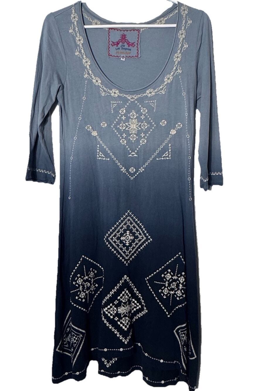 Johnny Was JW Los Angeles Ombre Diamond Embroidered Dress S Artsy Boho